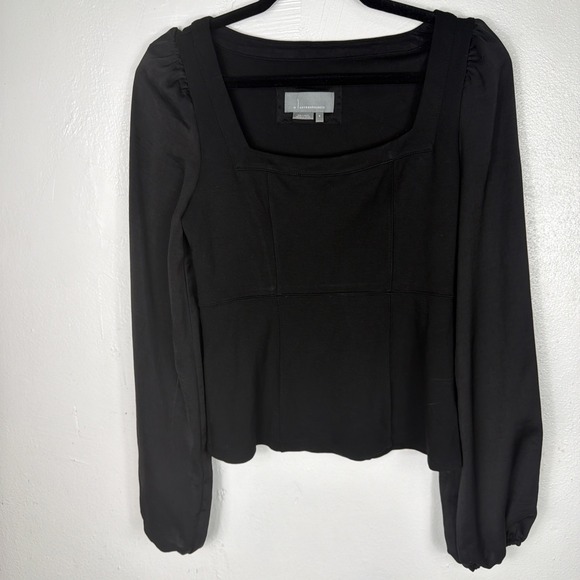 Anthropologie Black Square Neck Blouse Easy Wear Size Small Balloon Sleeve - Picture 1 of 6